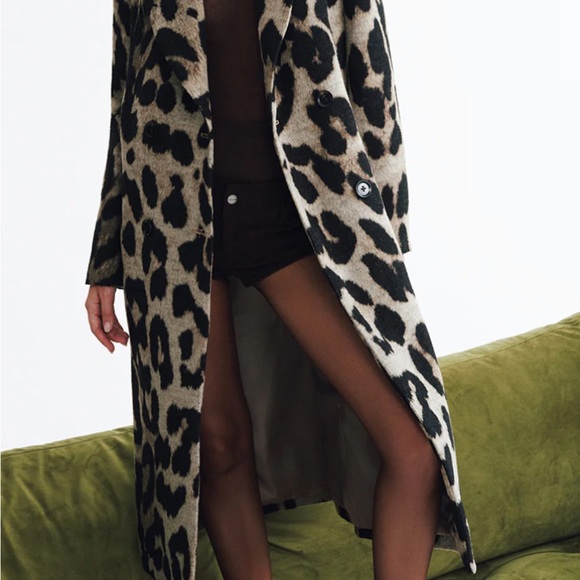 Leopard Blend Breasted Coat Print Coat - Picture 3 of 8